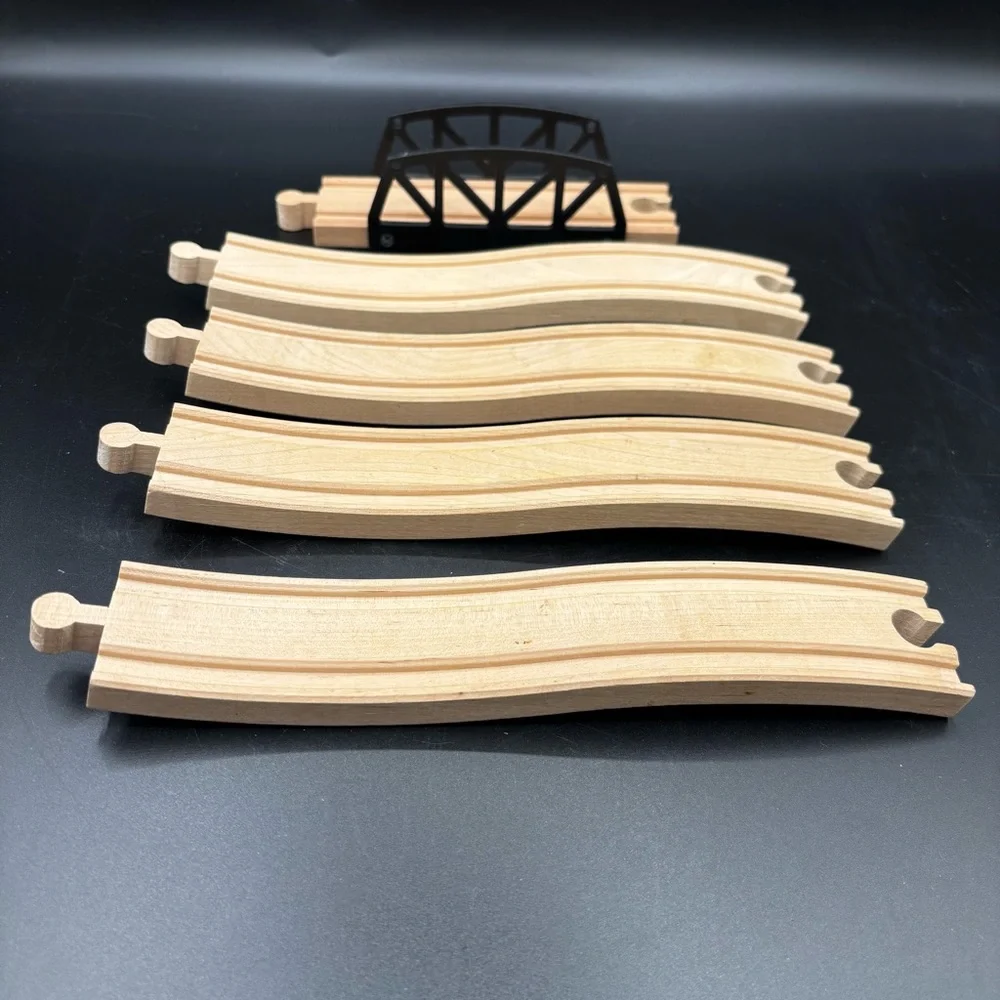 Wooden Train Track Wood Railway Curved Incline Straight Bridge 16 Pieces
